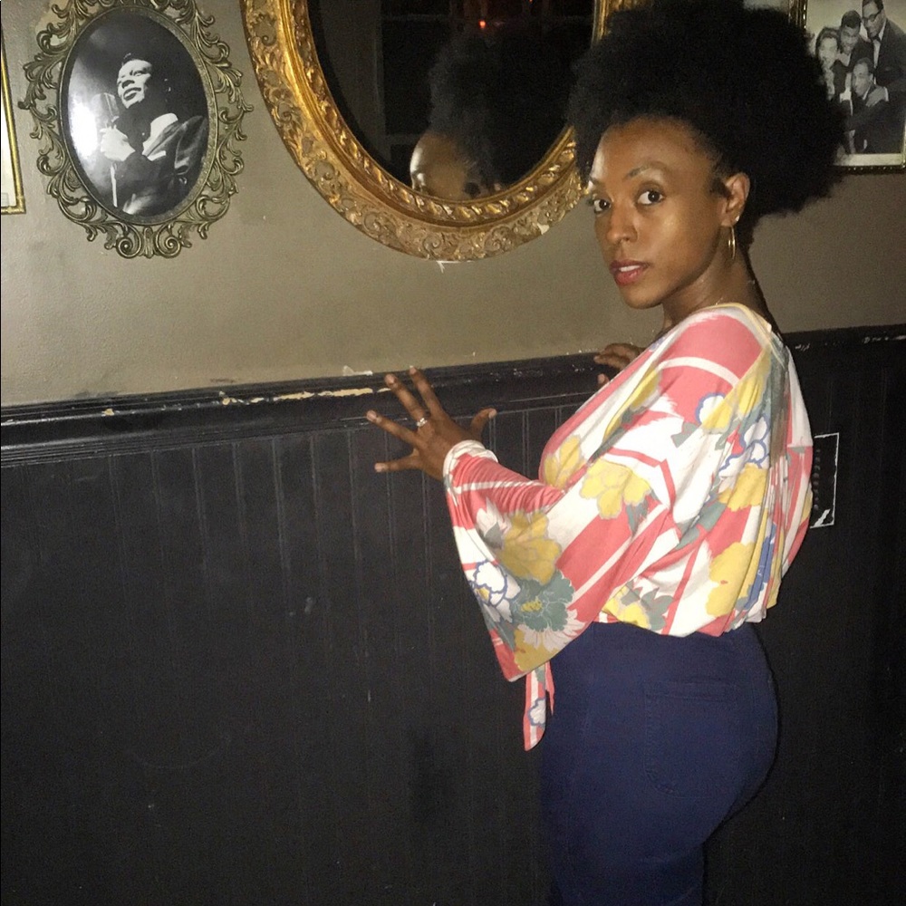 Deep V bell sleeve top